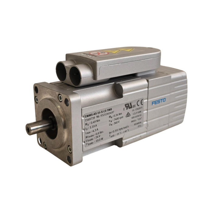 FESTO 1569739 EMMS-AS DC SERVO MOTOR EMMS-AS-55-S-LS-TMB 360V w/BRAKE 24V NUPI