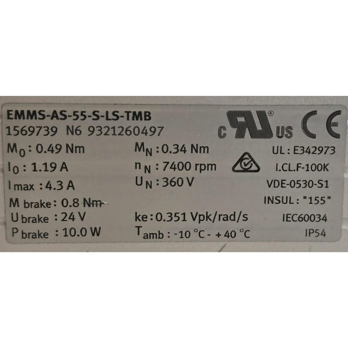 FESTO 1569739 EMMS-AS DC SERVO MOTOR EMMS-AS-55-S-LS-TMB 360V w/BRAKE 24V NUPI