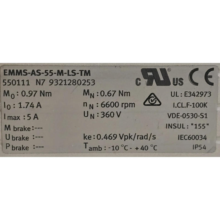 FESTO 550111 EMMS-AS DC SERVO MOTOR EMMS-AS-55-M-LS-TM 360VDC NUPI