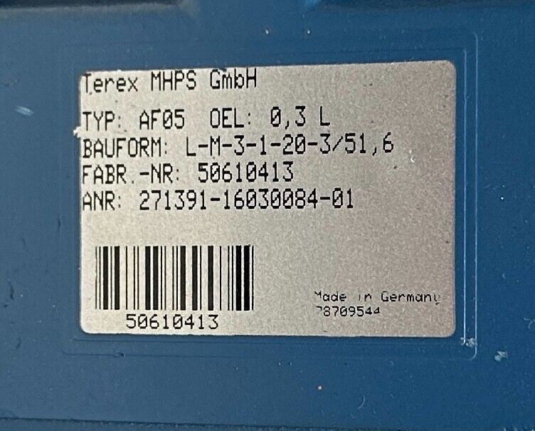 DEMAG TEREX AF05 OEL : 0,3L / KBA 71 A 6 GEAR MOTOR 0.29HP 3PH 230/460V NSNP