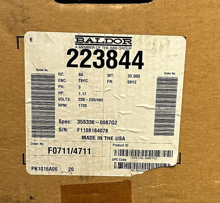 BALDOR 35S336-0087G2 / 223844 LIGHTNIN ELECTRICAL MOTOR 1.17HP 3PH TEFC NSMP