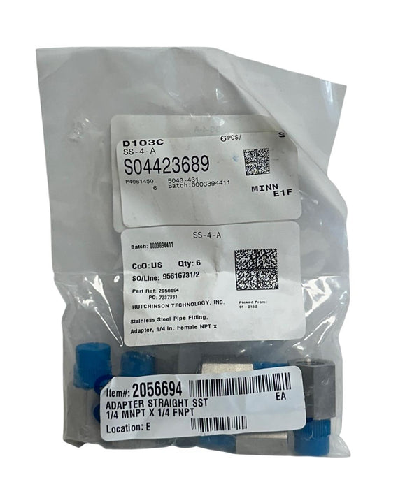 6 SWAGELOK SS-4-A / SS4A STAINLESS STEEL PIPE FITTING ADAPTER 1/4'' NPT 316 NSFS