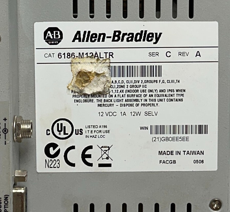 ALLEN BRADLEY 6186-M12ALTR /C VersaView 1200M TOUCH PANEL 12VDC 6186M12ALTR USNP