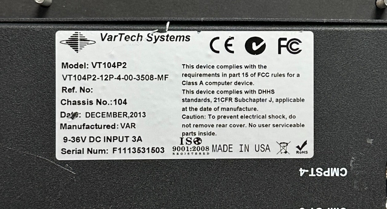 VarTech SYSTEMS VT104P2-12P-4-00-3508-MF / VT104P2 FLAT PANEL DISPLAY 9-36V USNP