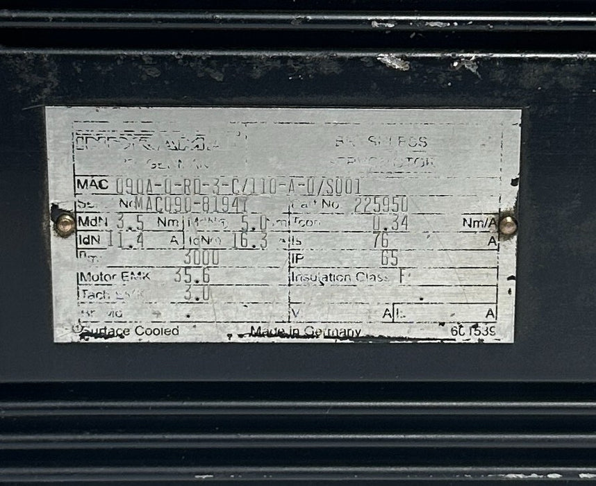 REXROTH INDRAMAT MAC090A-0-RD-3-C/110-A-0/S001 / R911225950 SERVO MOTOR REFURB