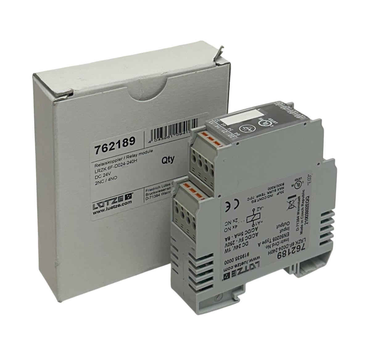 LUTZE / LUETZE LRZK 6F-D024-240H / 762189 RELAY MODULE 24VDC 2NC/2NO NSMP