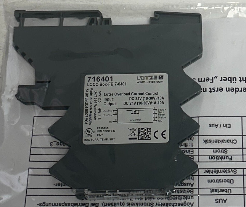 LUTZE / LUETZE LOCC-Box-FB 7-6401 / 716401 OVERLOAD CURRENT CONTROL 24VDC NSMP