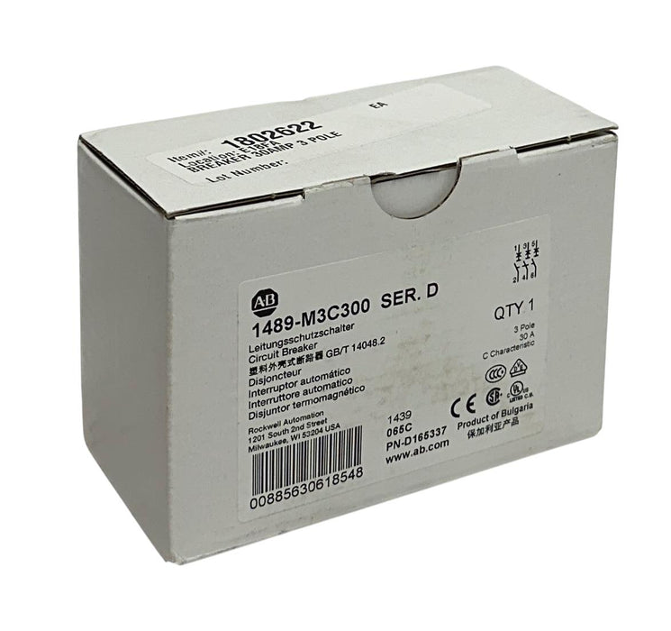 ALLEN BRADLEY 1489-M3C300 /D CIRCUIT BREAKER 1489-M SERIES 3-POLE 30A NSMP