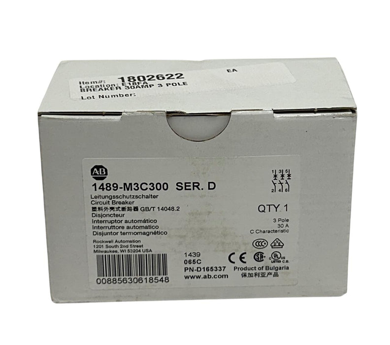 ALLEN BRADLEY 1489-M3C300 /D CIRCUIT BREAKER 1489-M SERIES 3-POLE 30A NSMP
