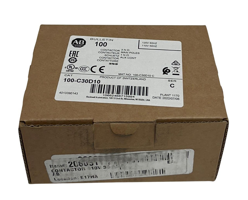 ALLEN BRADLEY 100-C30D10 /C BULLETIN 100 CONTACTOR 3-POLE 110/120V 50/60Hz NSMP