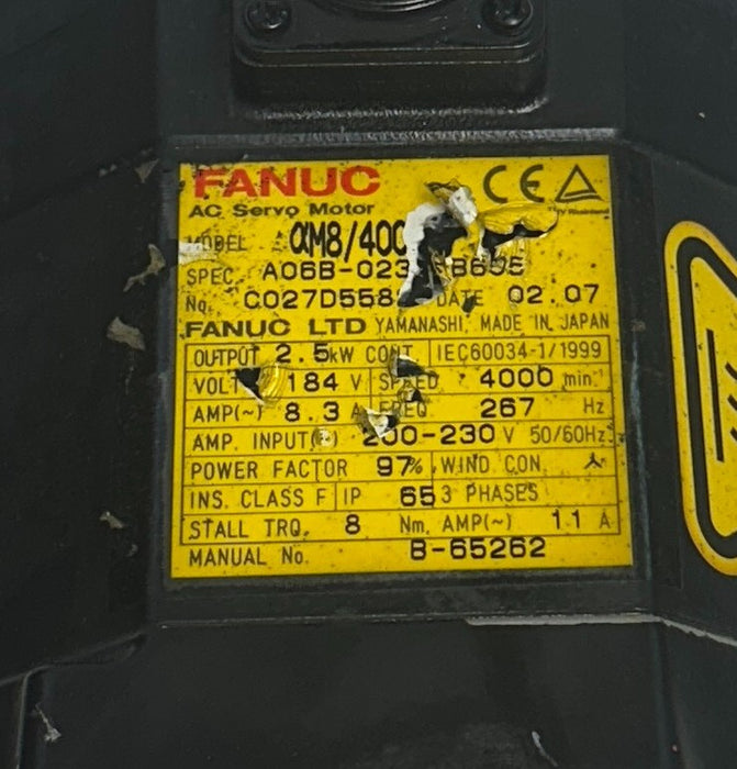 FANUC A06B-0235-B605 / A06B0235B605 AC SERVO MOTOR aM8/4000i 2.5kW 8.3A USNP