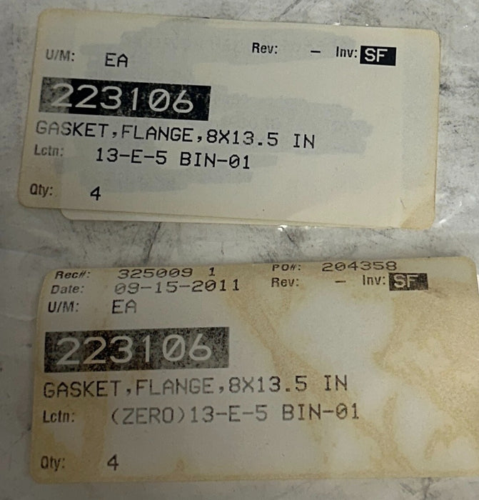 4 ZORO / UNBRANDED 223106 FLANGE GASKETS OEM 8 X 13.5'' ORANGE NSNP
