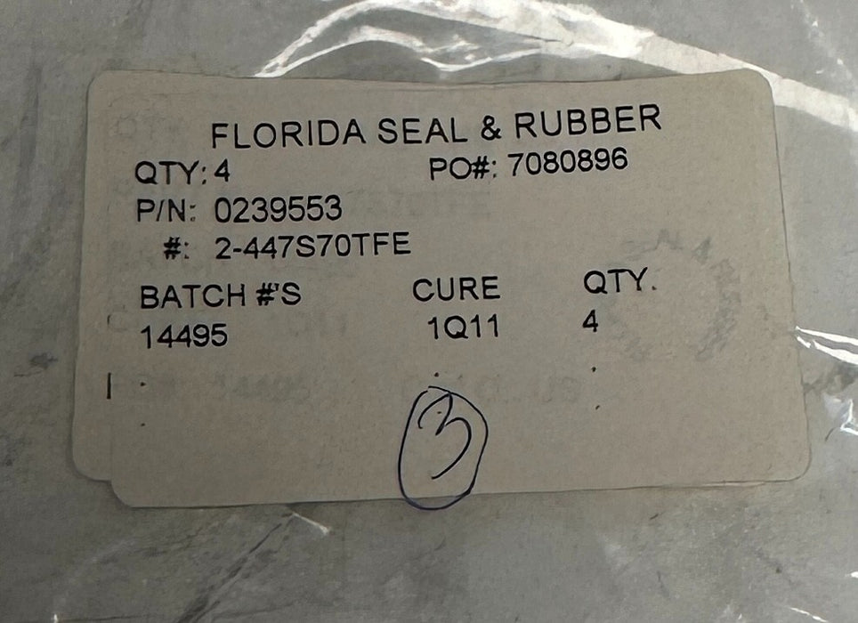 3 FLORIDA SEAL & RUBBER 2-447S70TFE / 0239553 RING SEALS OEM NSMP