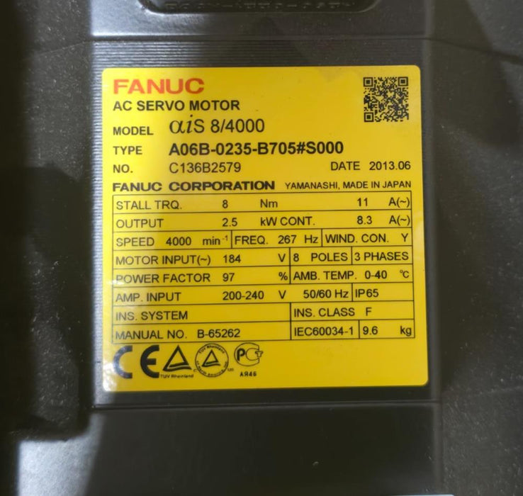 FANUC A06B-0235-B705#S000 aiS 8/4000 AC SERVO MOTOR 2.5kW A06B-0235-B705 NSMP
