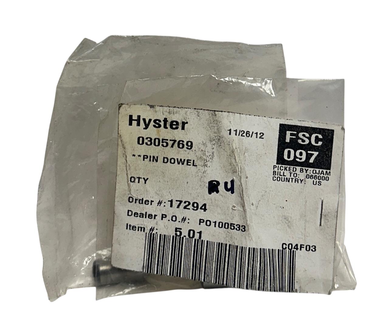 4 HYSTER 0305769 / HY0305769 OEM DOWEL PINS FOR FORKLIFT NSNP