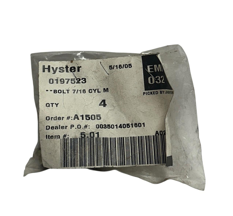 4 HYSTER 0197523 / HY0197523 OEM BOLTS 7/16'' CYL M FOR FORKLIFT NSNP