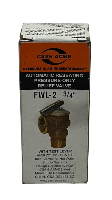 CASH ACME FWL-2 / FWL2 AUTOMATIC RESEATING RELIEF VALVE 3/4'' OEM NSMP