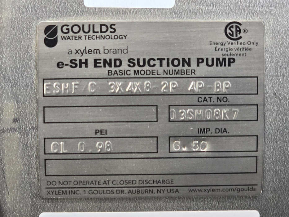 GOULDS WATER XYLEM 03SH08J05T4F2 e-SH CENTRIFUGAL PUMP 316-SS 3x4x8 5HP NSNP