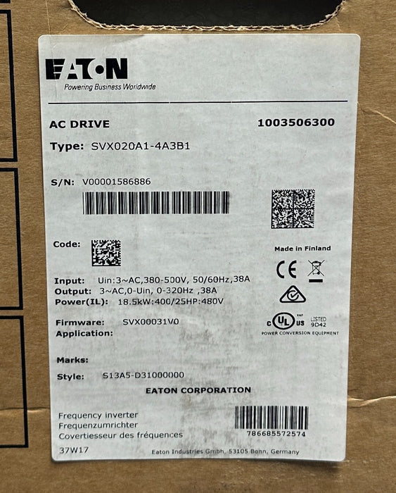 EATON SVX020A1-4A3B1 / SVX020A14A3B1 SVX9000 AC INVERTER DRIVE 18.5kW/25HP NSMP
