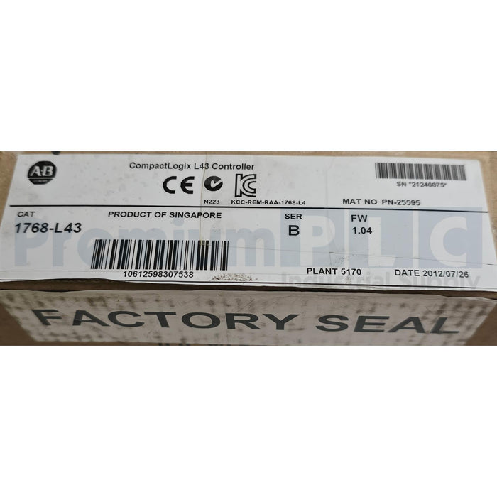 ALLEN BRADLEY 1768-L43 /B CompactLogix L43 CONTROLLER W/ 2MB MEM. NSMP (READ)