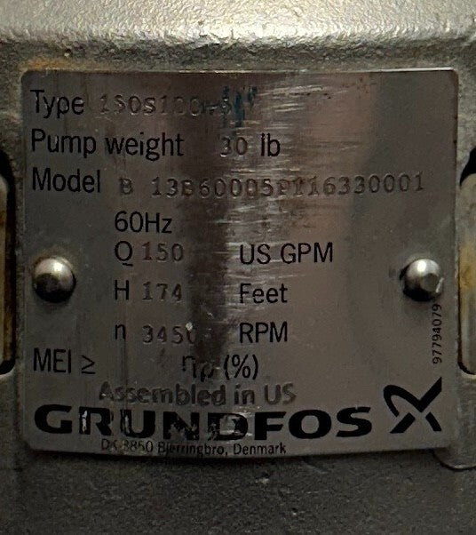 GRUNDFOS 150S100-5 - 13B60005 SP SUBMERSIBLE PUMP END SS 159GPM 3"NPT 10HP NSNP