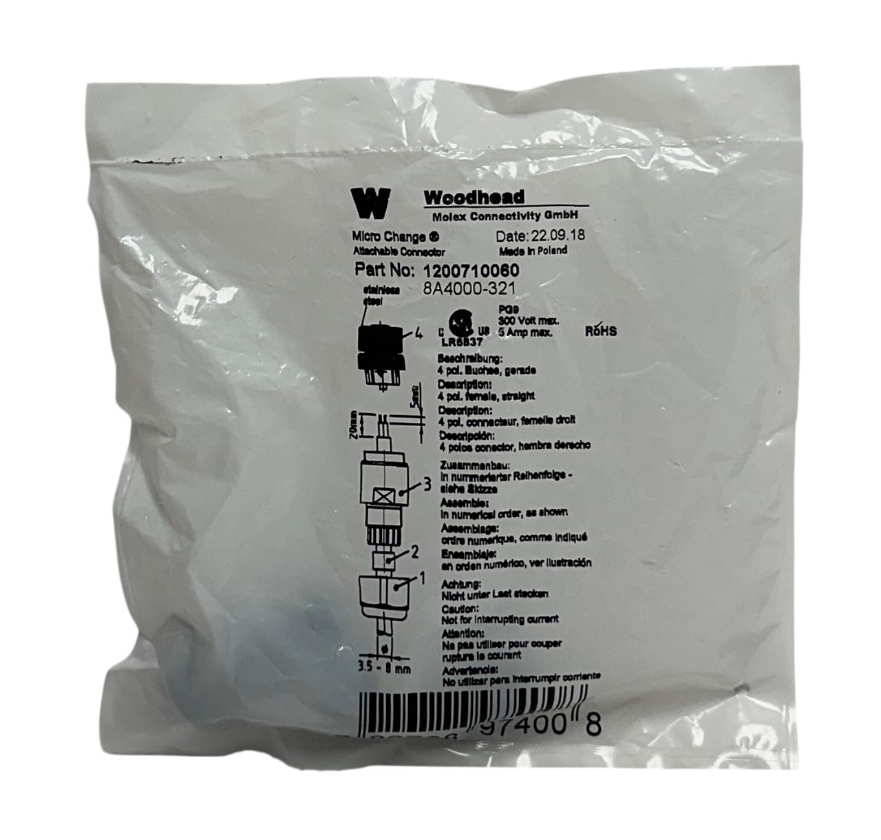 MOLEX WOODHEAD 8A4000-321 / 1200710060 Micro Change ATTACHABLE CONNECTOR NSFS