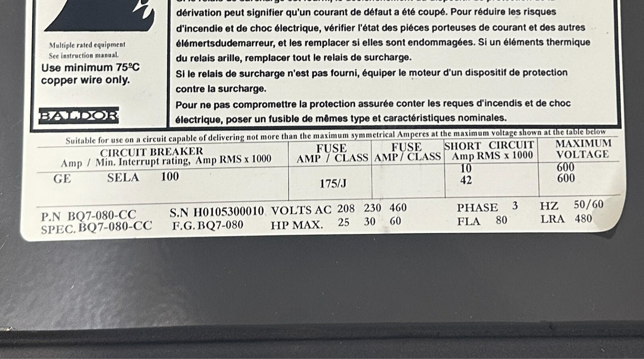 BALDOR BQ7-080-CC / BQ7080CC DYNAMIC BRAKE CONTROL F.G.BQ7-080 25-60HP NSNP