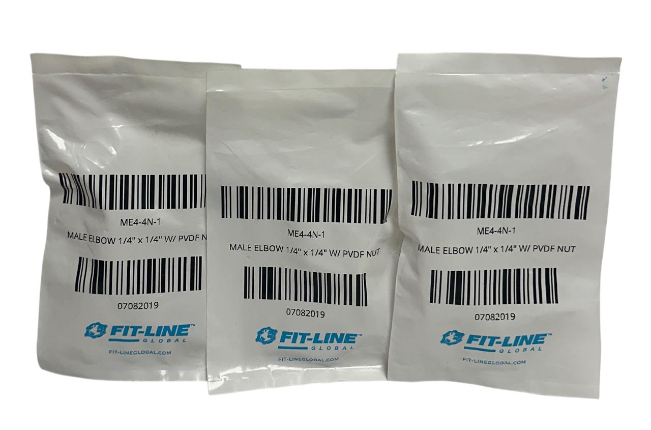3 FIT-LINE ME4-4N-1 / ME44N1 MALE ELBOWS 1/4'' x 1/4'' W/ PVDF NUT OEM NSMP