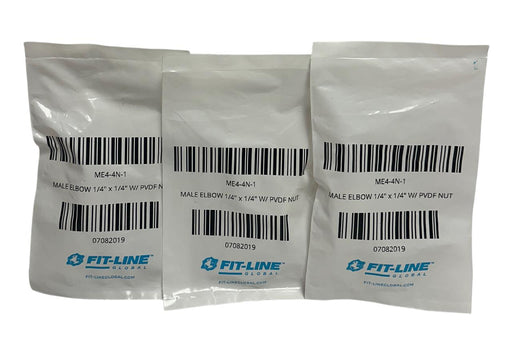 3 FIT-LINE ME4-4N-1 / ME44N1 MALE ELBOWS 1/4'' x 1/4'' W/ PVDF NUT OEM NSMP