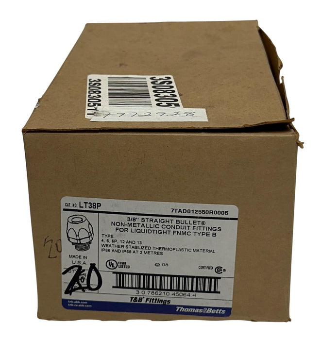 20 THOMAS & BETTS ABB 7TAD012550R0005 / LT38P STRAIGHT BULLET FITTING 3/8'' NSMP