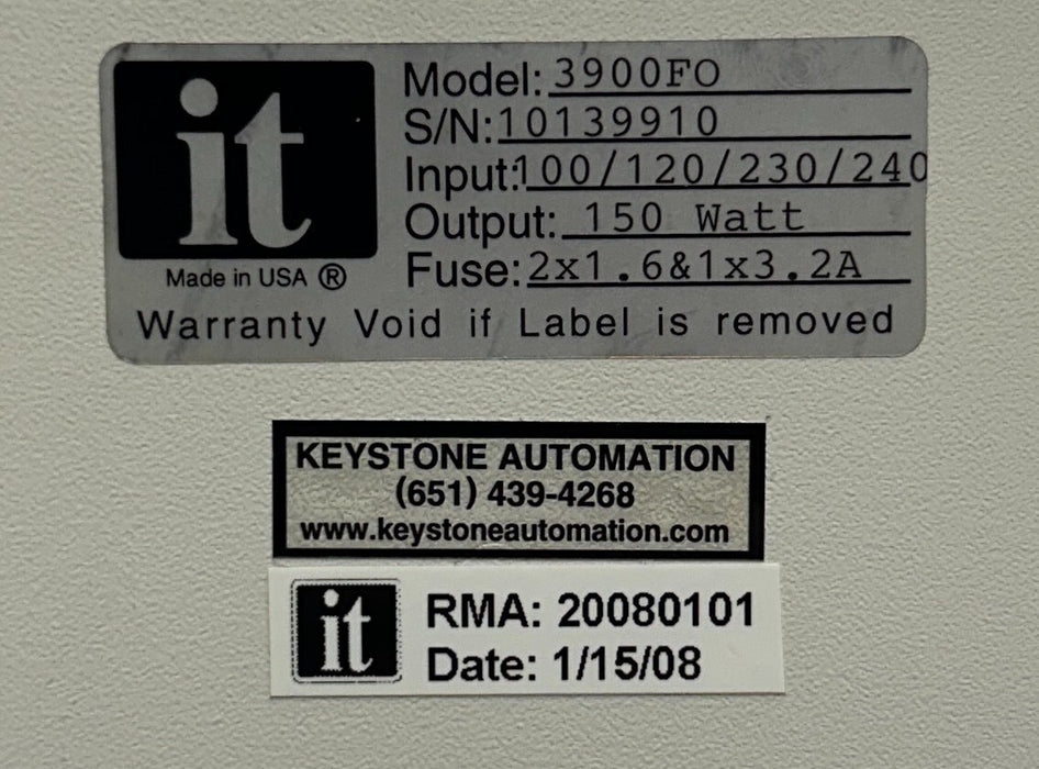 ILLUMINATION TECHNOLOGIES 3900FO / MODEL 3900 LIGHT SOURCE 100-120/230-240V REP