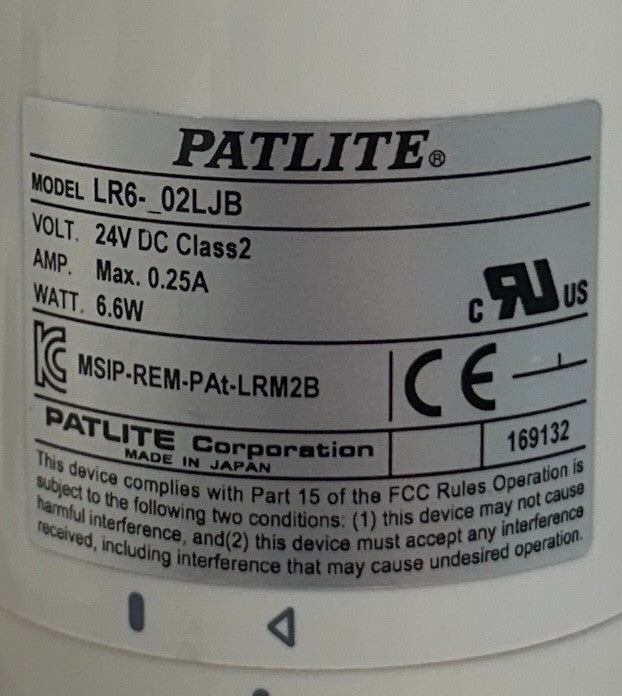 PATLITE LR6-302LJBW-RYG / LR6302LJBWRYG MODULAR SIGNAL TOWER 3-STACK 24VDC USNP