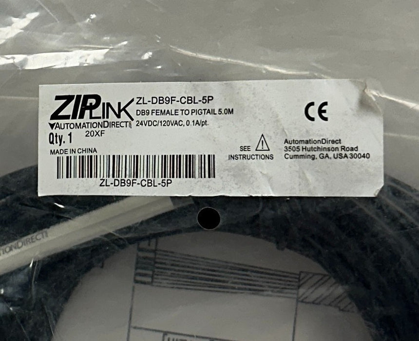 AUTOMATIONDIRECT ZL-DB9F-CBL-5P / ZLDB9FCBL5P ZIPLINK CABLE DB9 FEMALE 5M NSFS
