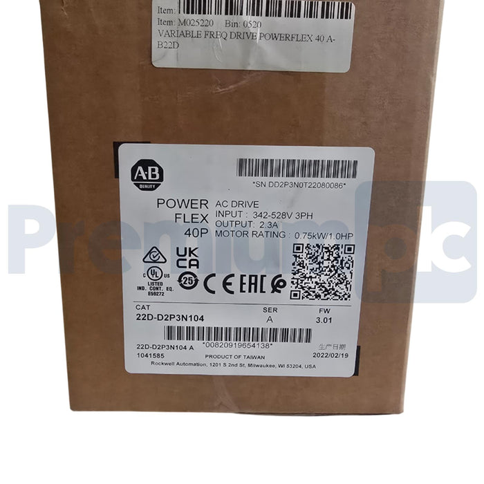 ALLEN BRADLEY 22D-D2P3N104 /A PowerFlex 40P AC DRIVE FW 3.01 1.0HP 480VAC NSMP