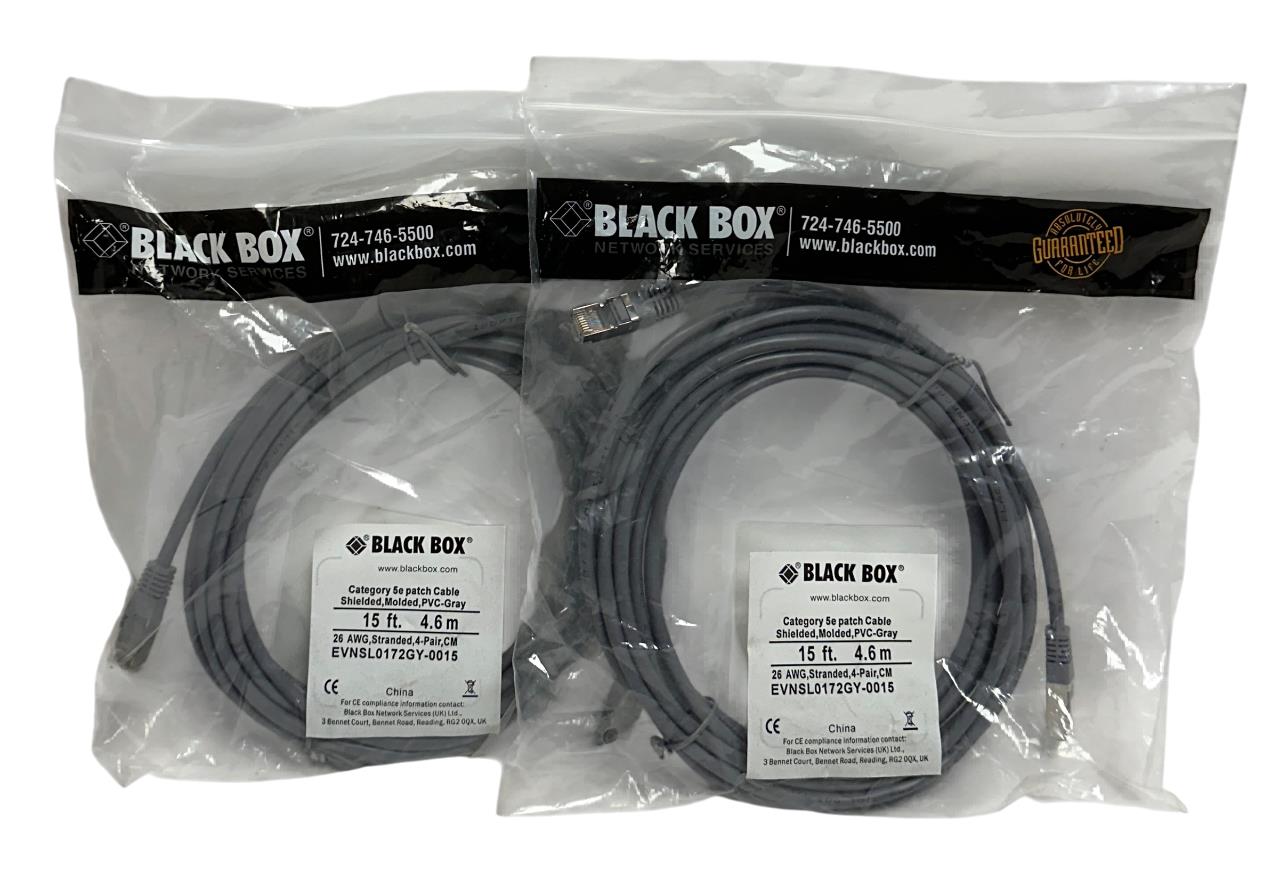 2 BLACK BOX EVNSL0172GY-0015 / EVNSL0172GY0015 EtherNet PATCH CABLES 5E 15' NSMP