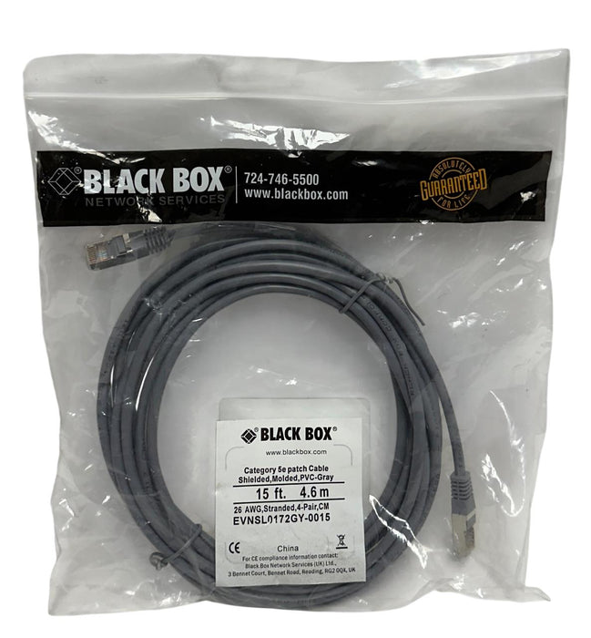 2 BLACK BOX EVNSL0172GY-0015 / EVNSL0172GY0015 EtherNet PATCH CABLES 5E 15' NSMP