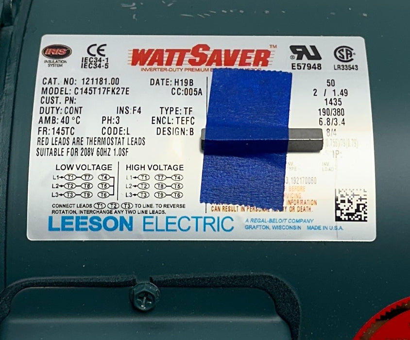 LEESON 121181.00 / C145T17FK27E WATTSAVER ELECTRIC MOTOR 2HP/1.49kW OEM NSNP