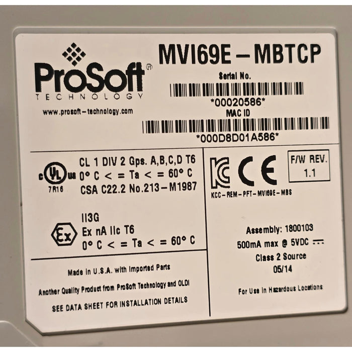 ProSoft AB MVI69E-MBTCP CompactLogix MODBUS TCP/IP COMMUNICATION MODULE NSNP