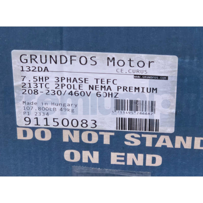 GRUNDFOS 91150083 - ML132DA PUMP MOTOR 3x208-230/460V 7.5HP TEFC 213TC NSMP