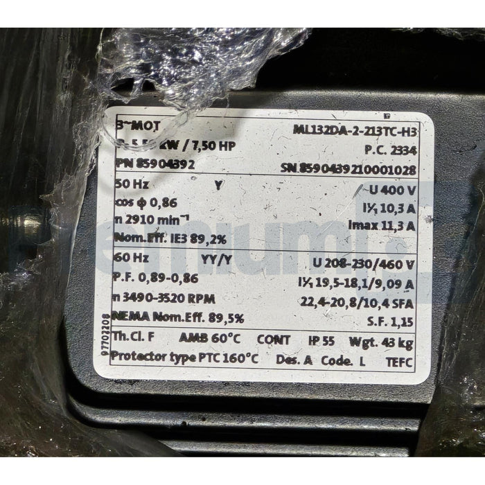 GRUNDFOS 91150083 - ML132DA PUMP MOTOR 3x208-230/460V 7.5HP TEFC 213TC NSMP