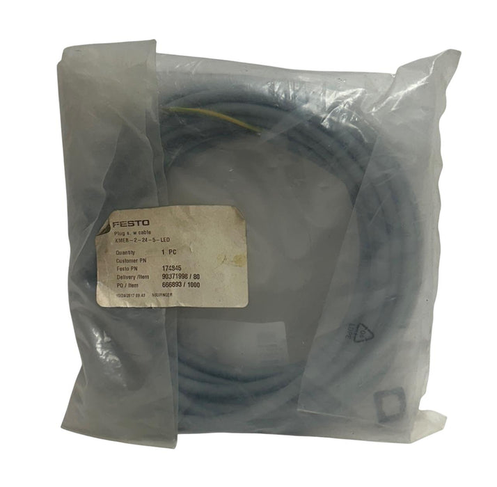 FESTO KMEB-2-24-5-LED / 174845 PLUG SOCKET W/ 5M CABLE FOR VALVE OEM NSMP