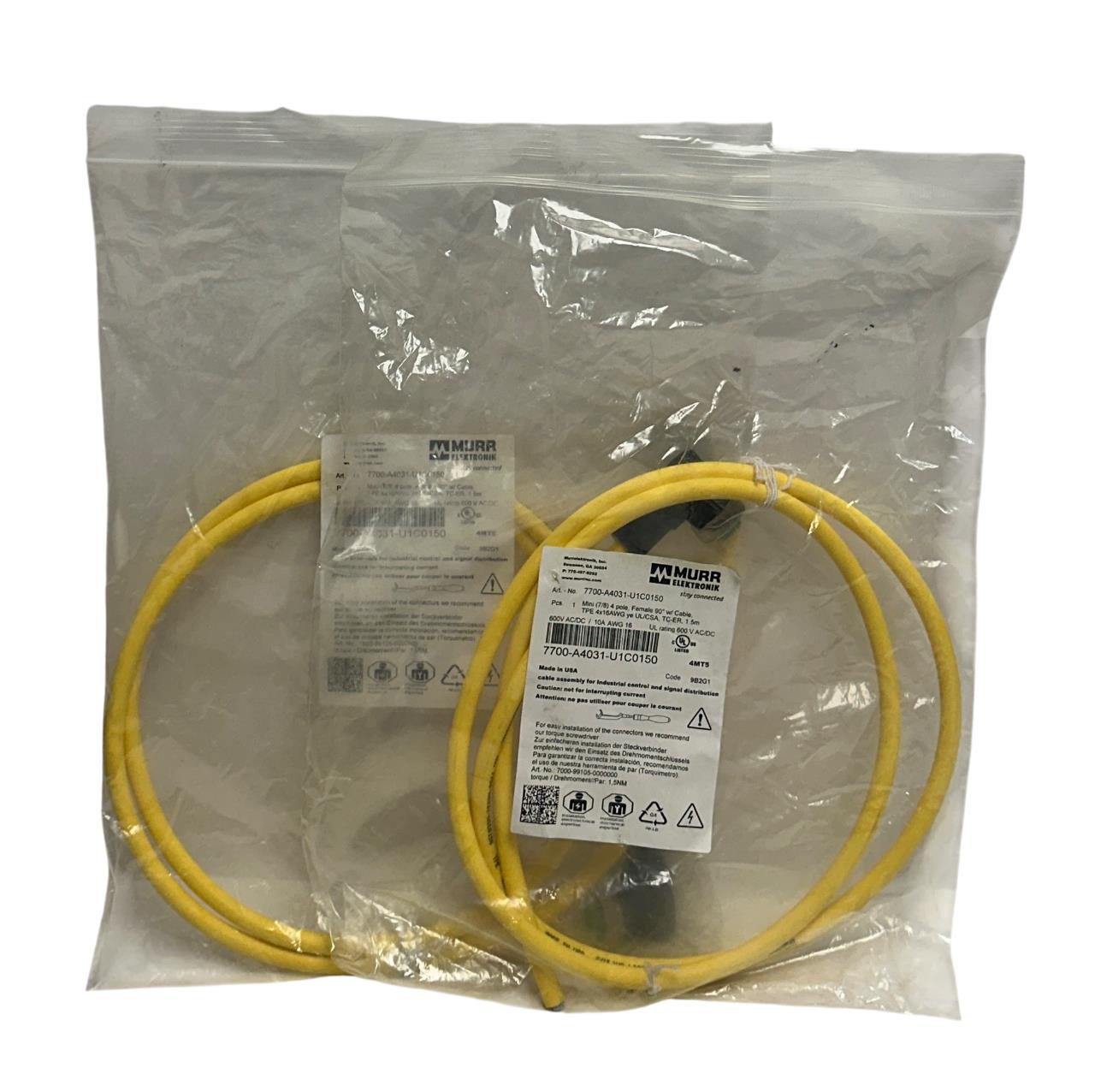 2 MURR ELEKTRONIK 7700-A4031-U1C0150 / 7700A4031U1C0150 MINI (7/8) 4P 1.5M NSMP