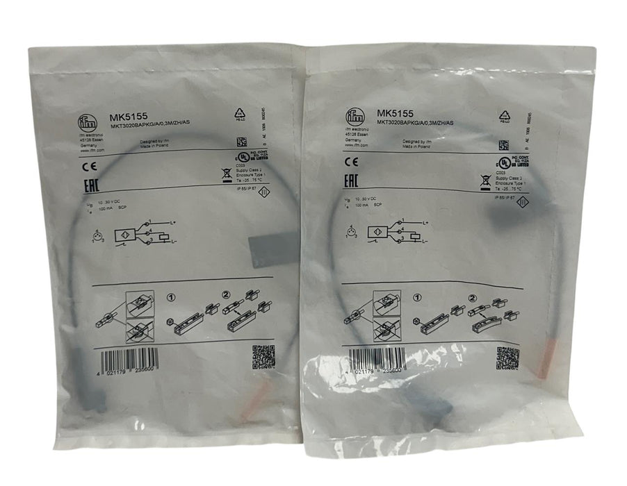 2 IFM MKT3020BAPKG/A/0,3M/ZH/AS / MK5155 T-SLOT CYLINDER SENSORS 10-30VDC NSFS