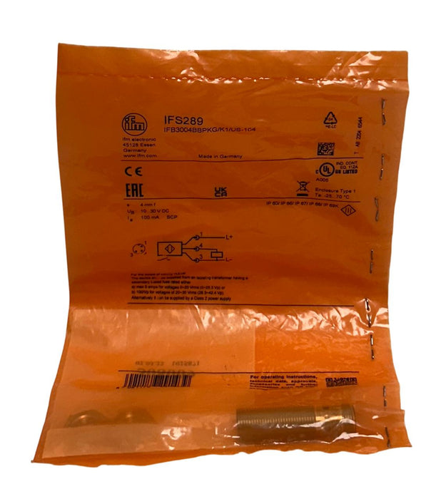 IFM IFB3004BBPKG/K1/US-104 / IFS289 INDUCTIVE PROXIMITY SENSOR 10-30VDC NSFS