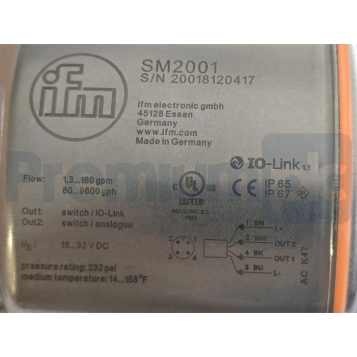 IFM EFECTOR SM2001 MAGNETIC FLOW METER / MONITOR 1.3-160gpm SMR21XGXFRKG/US NSMP
