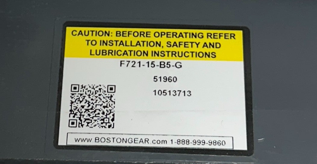 BOSTON GEAR F721-15-B5-G / 51960 RIGHT ANGLE WORM GEAR REDUCER 15:1 RATIO NSNP