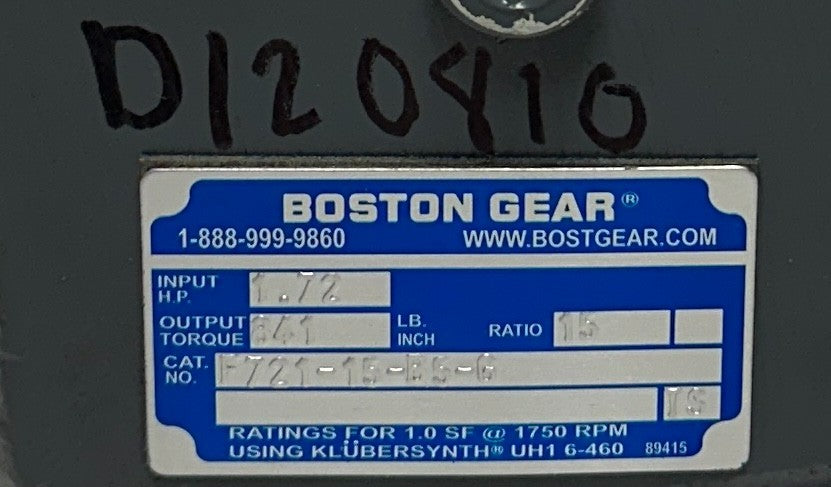 BOSTON GEAR F721-15-B5-G / 51960 RIGHT ANGLE WORM GEAR REDUCER 15:1 RATIO NSNP