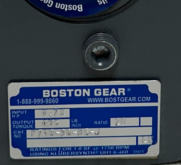 BOSTON GEAR F715-20-B5-J / 51908 RIGHT ANGLE WORM GEAR REDUCER 20:1 RATIO NSNP