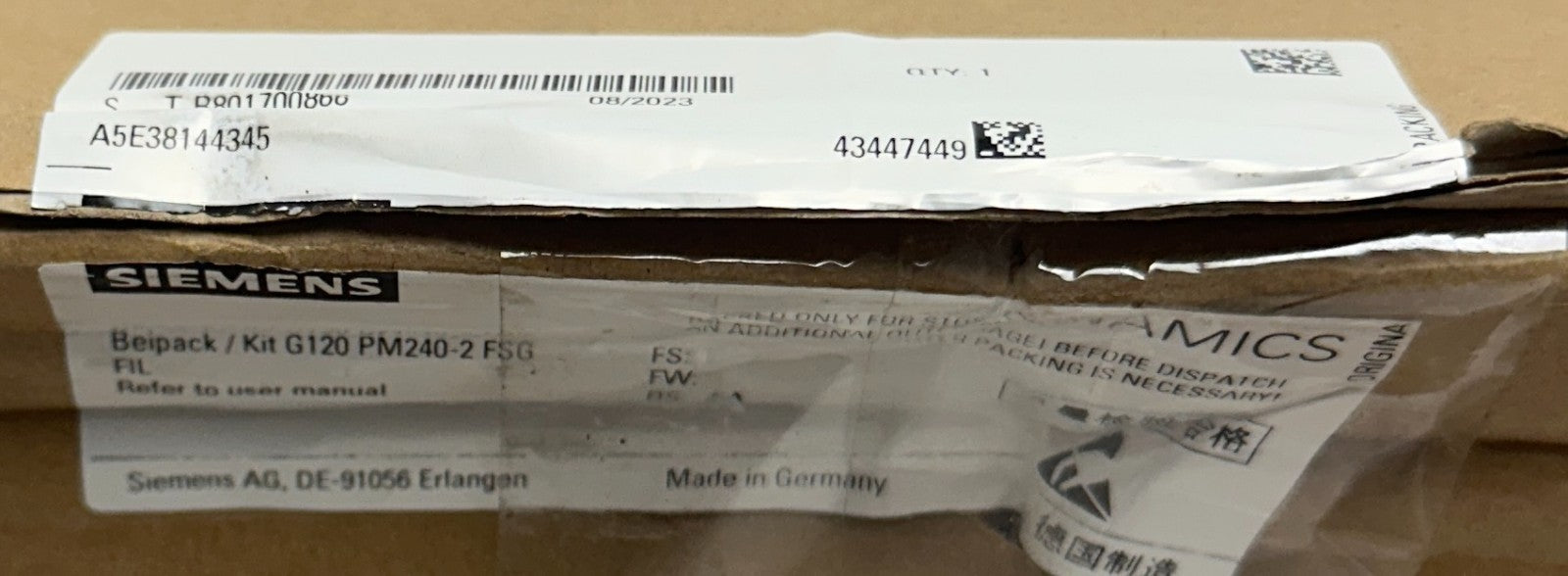 SIEMENS A5E38144345 BEIPACK / KIT G120 PM240-2 FSG FIL SIMATICS KIT OEM NSMP