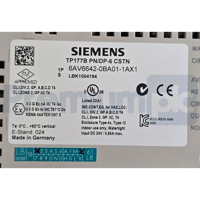 SIEMENS 6AV6642-0BA01-1AX1 SIMATIC TP 177B 6" PN/DP STN 256 COLOR DISPLAY NSMP